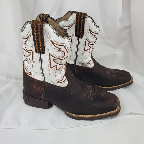 Ariat Kids' Sorting Pen Western Boots Leather Western Boots US 2.5 Brown & White - Picture 3 of 13